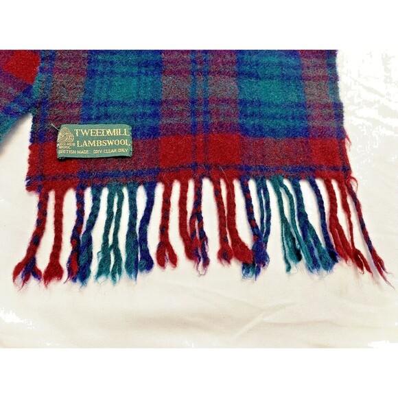 Authentic Vintage Tweedmill British Lambswool Wool Fringe Scarf Muffler 50”x8.5” - Picture 2 of 5